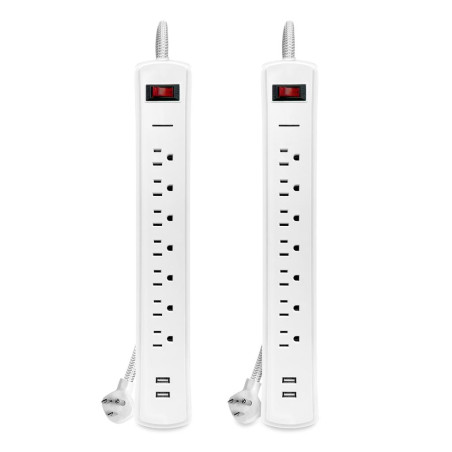 Regleta Bytech con 7 Tomacorrientes y 2 Puertos USB (2 unidades)