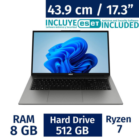 Laptop RCA 17.3 pulgadas (AMD Ryzen 7, 8GB RAM, 512GB SSD) con Antivirus ESET