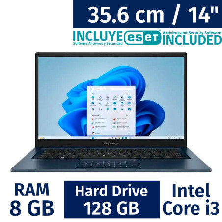 Laptop Asus 14 pulgadas (Intel Core i3, 8GB RAM, 128GB) con Antivirus ESET